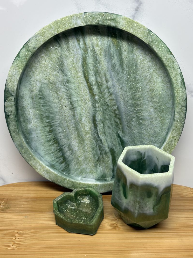 Vanity/Display Tray with small vase and heart ring dish