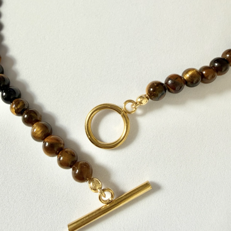 Tiger Eye Beaded Necklace – 16”