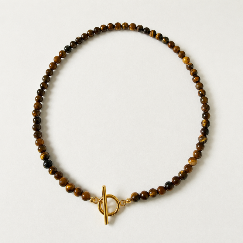 Tiger Eye Beaded Necklace – 16”