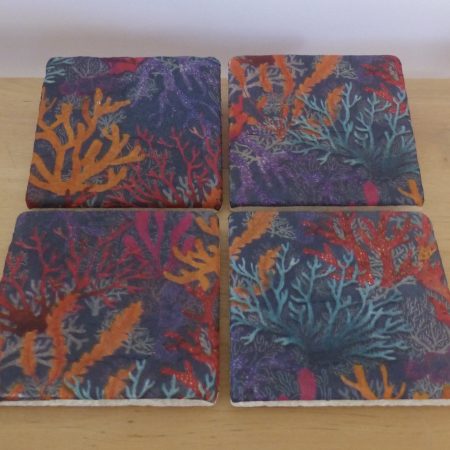 Set of Four Marble Coasters - Coral