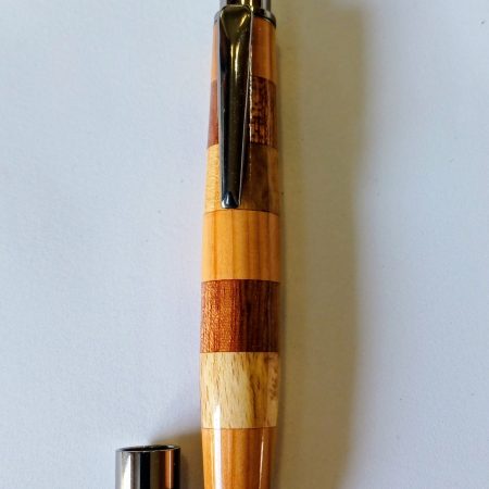 Hand Turned Segmented Roller Ball Pen in Four Hardwoods with Gift Box