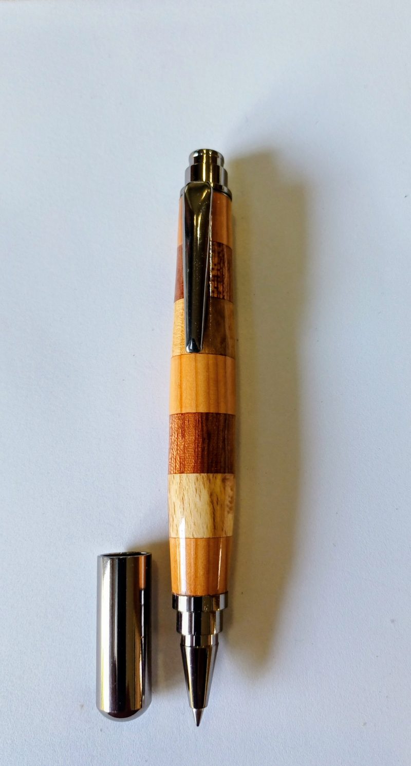 Hand Turned Segmented Roller Ball Pen in Four Hardwoods with Gift Box