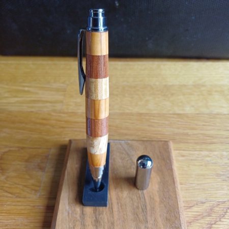 Hand Turned Segmented Roller Ball Pen in Four Hardwoods with Gift Box