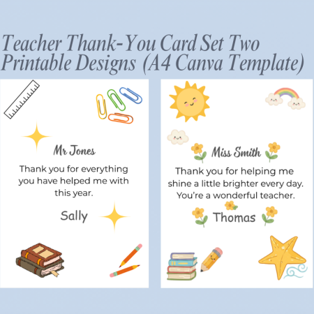Teacher Thank You Cards - Canva Editable Digital Download