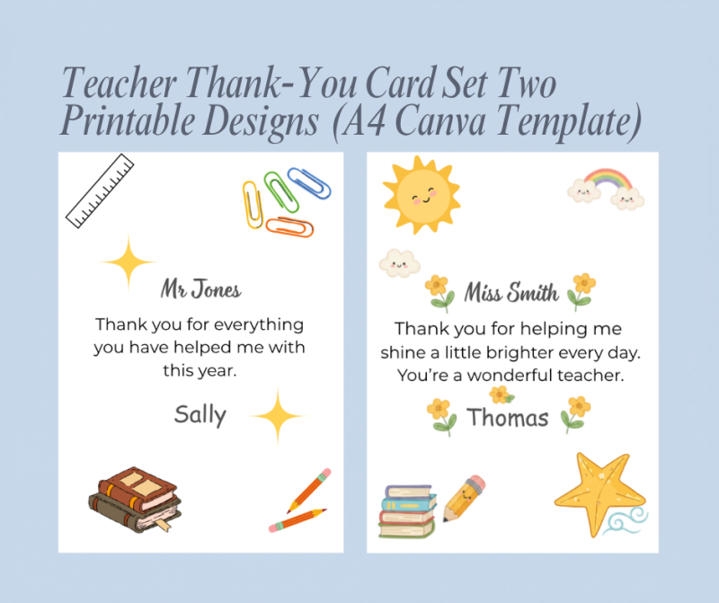 Teacher Thank You Cards - Canva Editable Digital Download