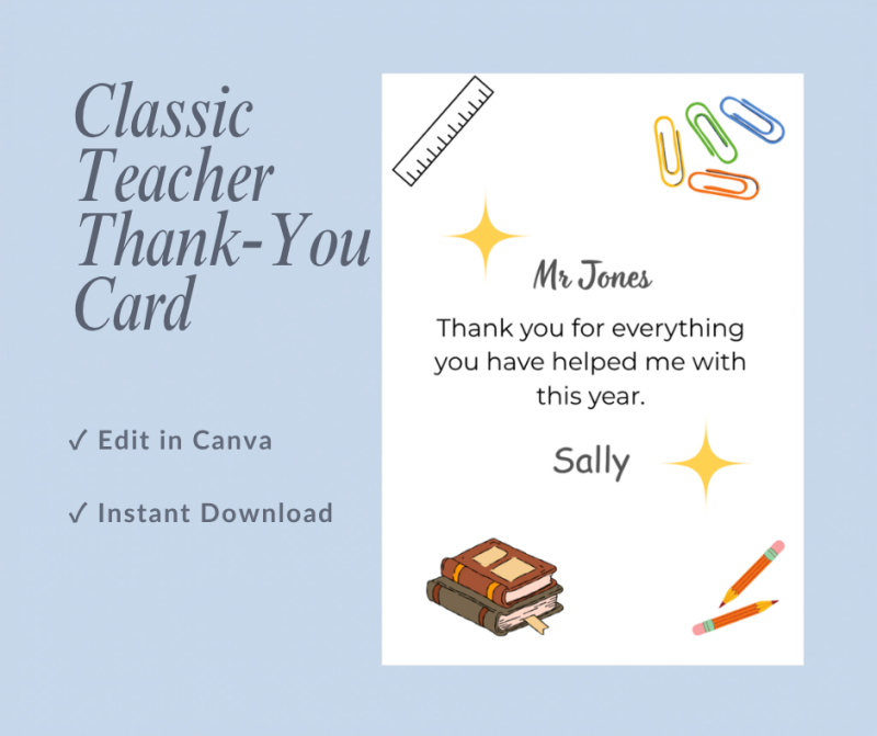 Teacher Thank You Cards - Canva Editable Digital Download