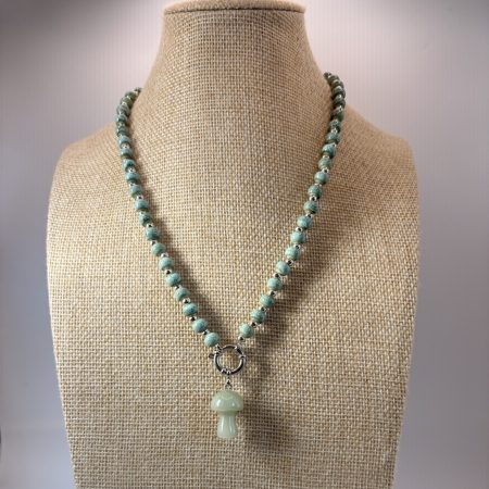 Green Aventurine mushroom charm beaded necklace
