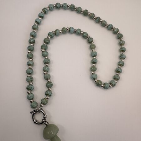 Green Aventurine mushroom charm beaded necklace