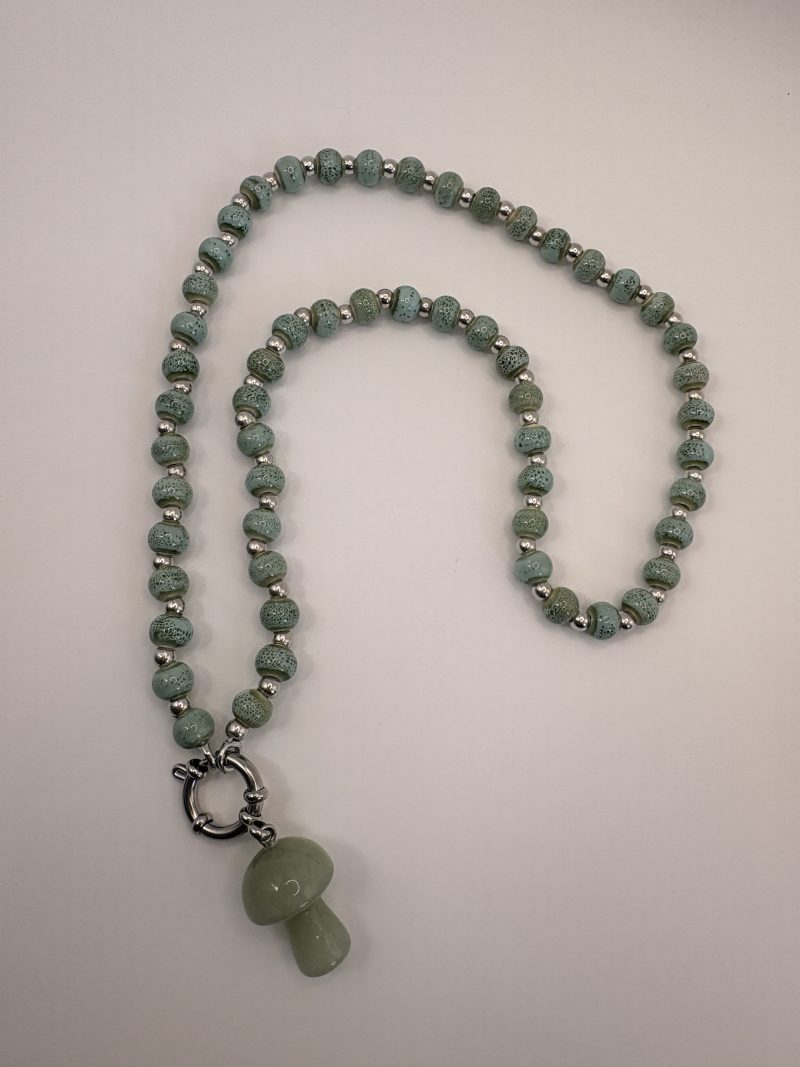 Green Aventurine mushroom charm beaded necklace