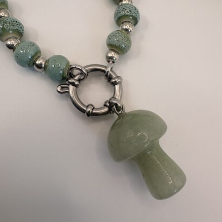 Green Aventurine mushroom charm beaded necklace