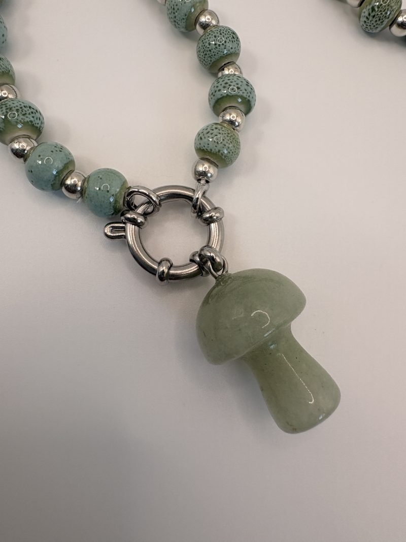 Green Aventurine mushroom charm beaded necklace