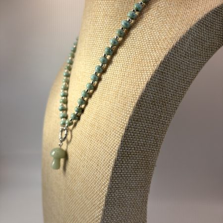 Green Aventurine mushroom charm beaded necklace