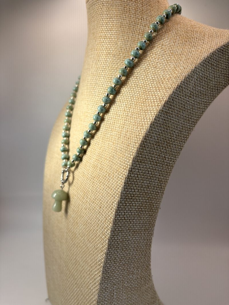 Green Aventurine mushroom charm beaded necklace