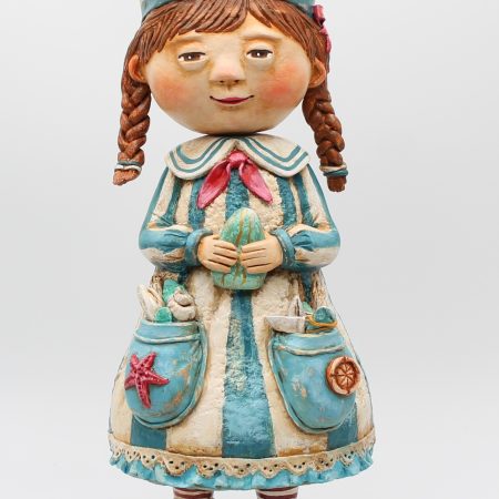 Handmade Coralie Tidepocket Art Doll from paper clay.