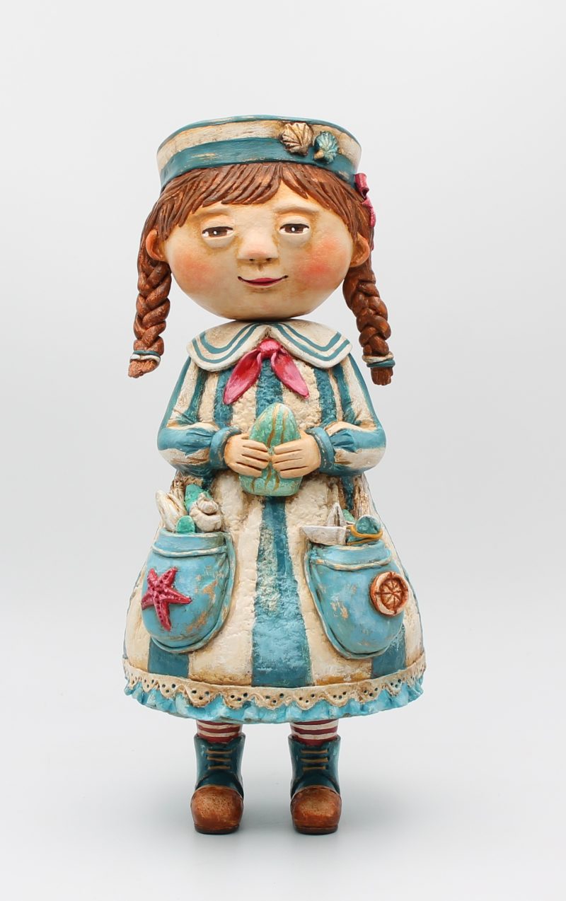 Handmade Coralie Tidepocket Art Doll from paper clay.