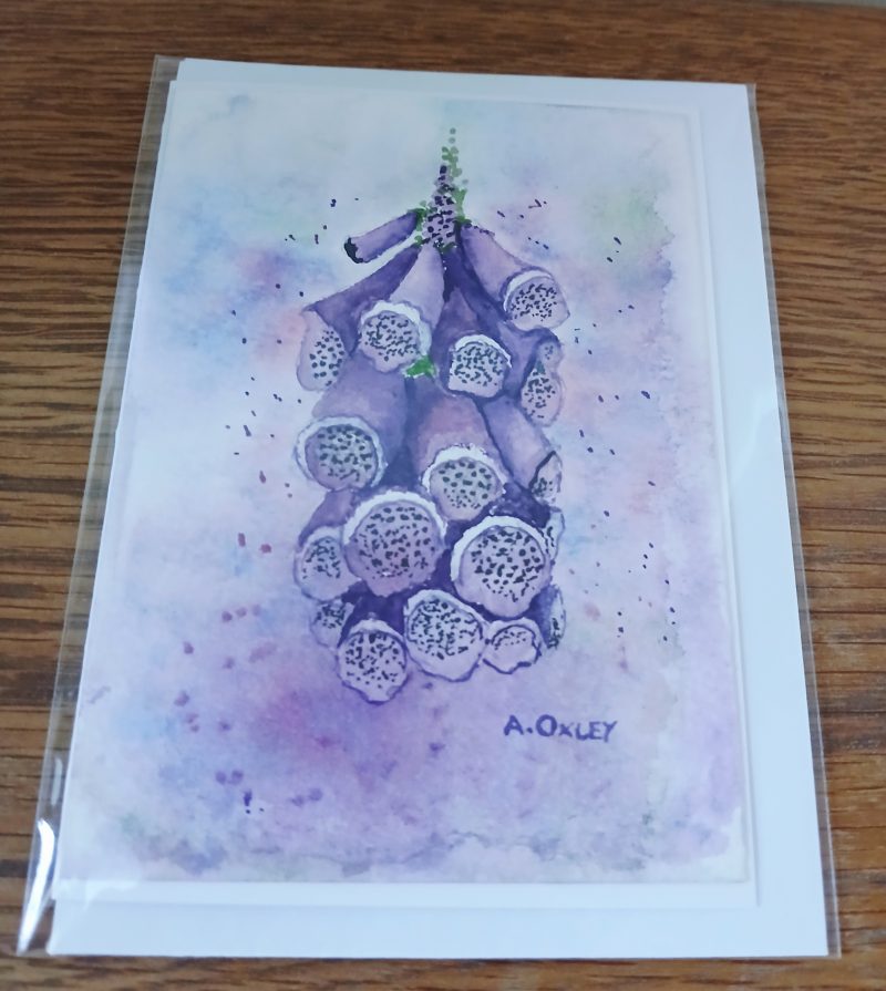 Foxglove Watercolour Handpainted Greetings Card with Envelope