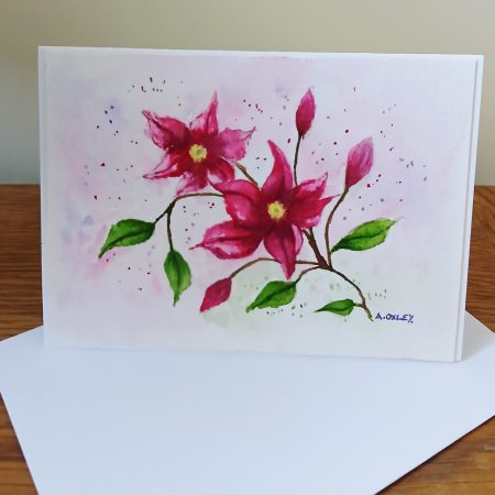 Clematis Watercolour Handpainted Greetings Card with Envelope