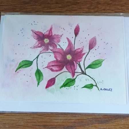 Clematis Watercolour Handpainted Greetings Card with Envelope