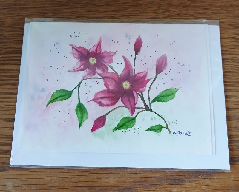 Clematis Watercolour Handpainted Greetings Card with Envelope