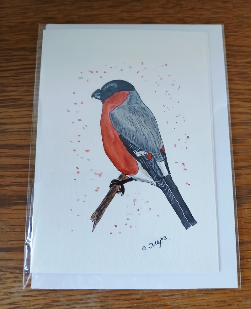 Handpainted Bullfinch Watercolour Greetings Card with Envelope