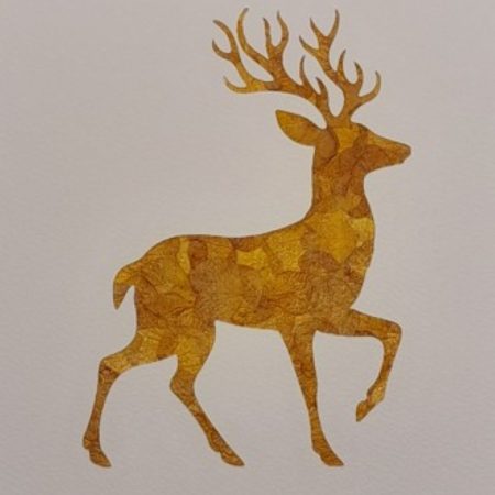 Handmade textured Stag picture created using decoupaged pressed flower petals in a 18cm grey frame