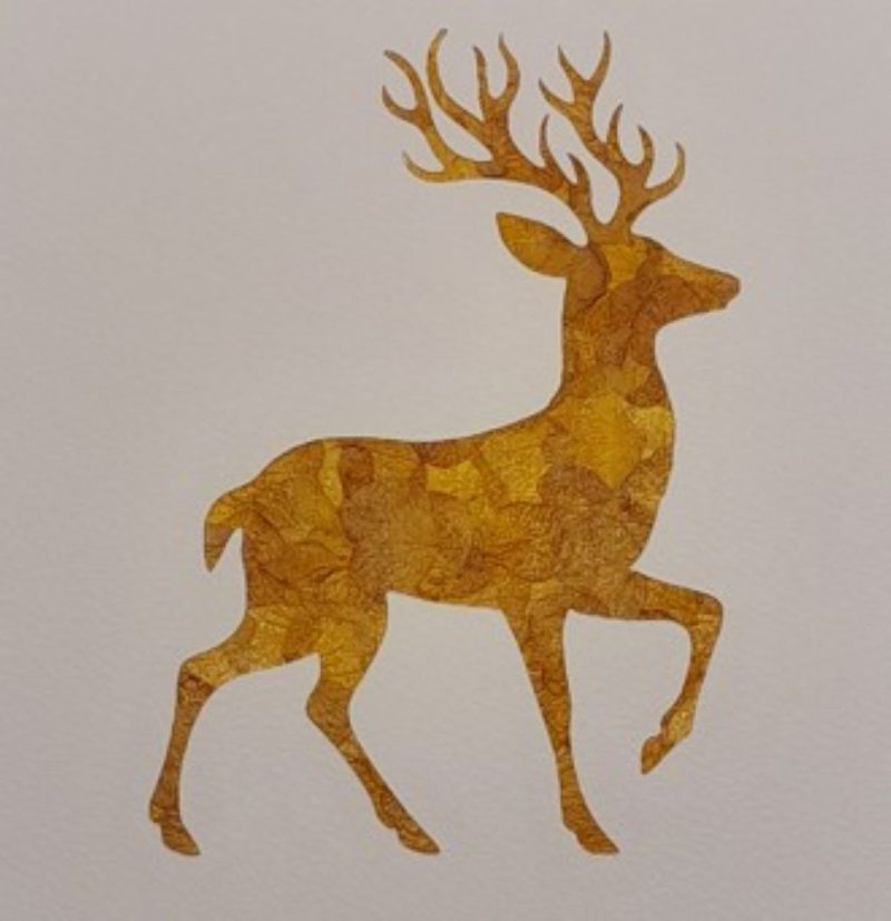 Handmade textured Stag picture created using decoupaged pressed flower petals in a 18cm grey frame