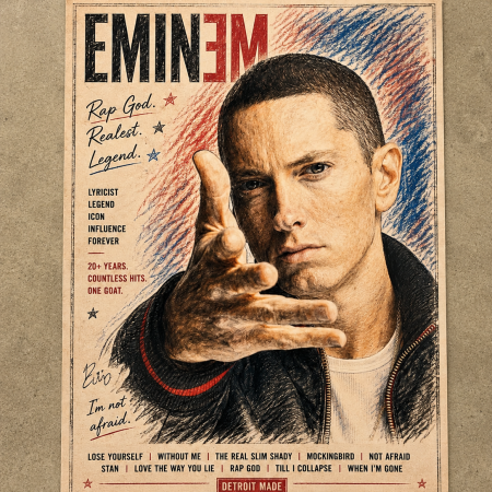 Eminem Inspired Music Art Print – Colour Pencil Style Poster – A4 Wall Art – Hip Hop Inspired Artwork
