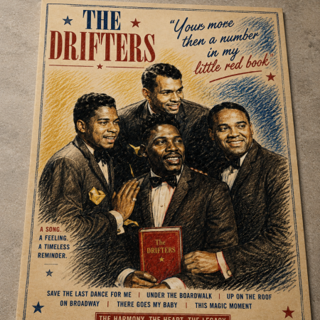 The Drifters Inspired Music Art Print – Colour Pencil Style Poster – A4 Wall Art – Classic Soul Group Artwork