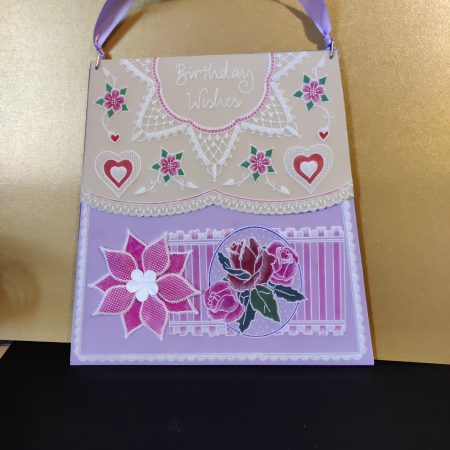 Handcrafted Birthday card 8" x 8" with distinctive handbag design