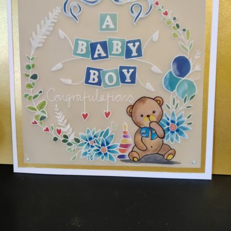 Handcrafted greetings card 8" x 8" with unique design Baby Boy