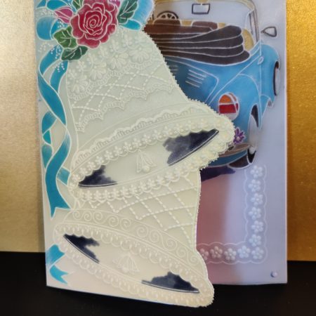 Handcrafted bell shape cut away greetings card