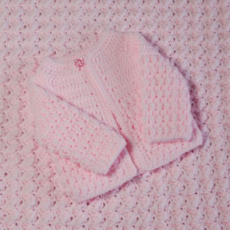 Pink Baby Girl Gift, Handmade Crochet Baby Cardigan and Hat, Baby Shower Gift