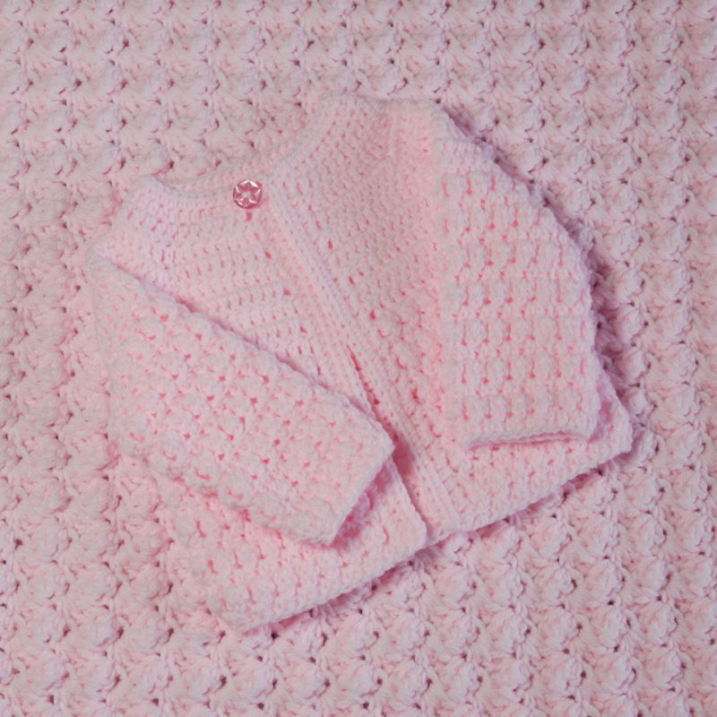 Pink Baby Girl Gift, Handmade Crochet Baby Cardigan and Hat, Baby Shower Gift