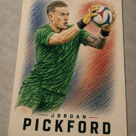 Jordan Pickford Inspired Goalkeeper Art Print – Colour Pencil Football Poster – A4 Wall Art – England Inspired Sports Artwork