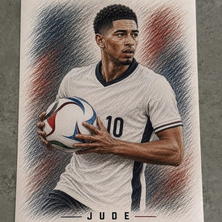 Jude Bellingham Inspired Football Art Print – Colour Pencil Style Poster – A4 Wall Art – England Inspired Sports Artwork