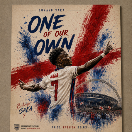 Bukayo Saka Inspired Football Art Print – Wembley Edition – A4 Sports Poster – England Inspired Wall Art