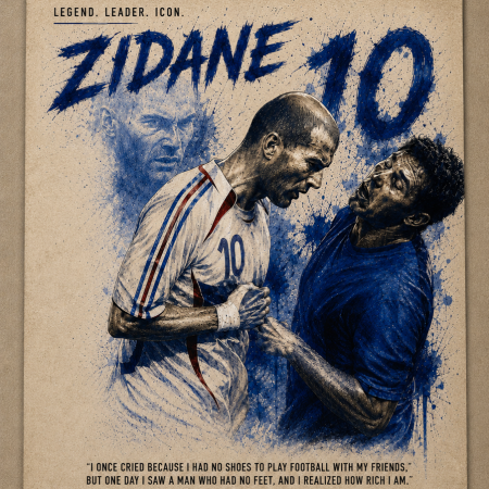 Zinedine Zidane Inspired Football Art Print – Legend Edition – A4 Sports Poster – Football Inspired Wall Art