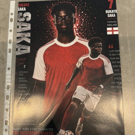 Bukayo Saka Inspired Football Art Print – Red No.7 Edition – A4 Sports Poster – Football Inspired Wall Art