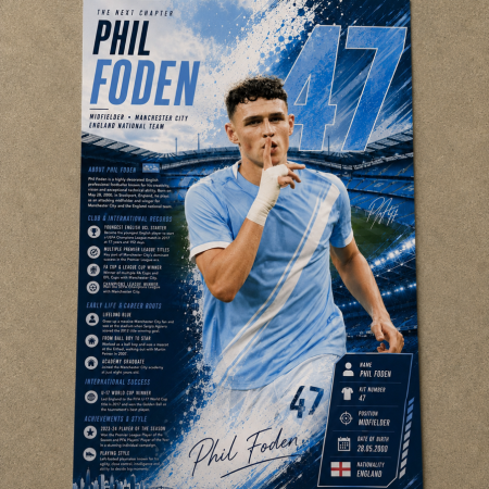 Phil Foden Inspired Football Art Print – Midfielder Edition – A4 Sports Poster – England Inspired Wall Art