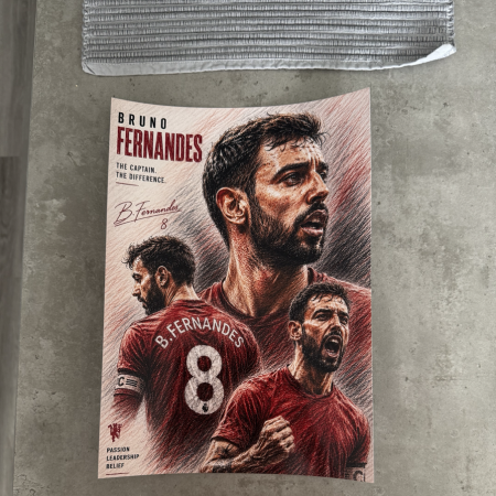 Bruno Fernandes Inspired Colour Pencil Football Art Print – A4 Sports Wall Art – Captain Edition Poster