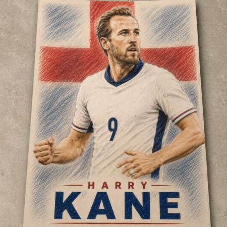 Harry Kane England Inspired Colour Pencil Art Print – A4 Football Wall Art – Striker Illustration