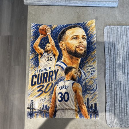 Stephen Curry Inspired Basketball Art Print – A4 Sports Wall Art – Colour Pencil Style Poster