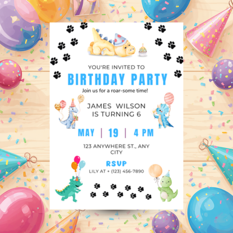 Dinosaur Birthday Party Kit Editable Canva Bundle Instant Download