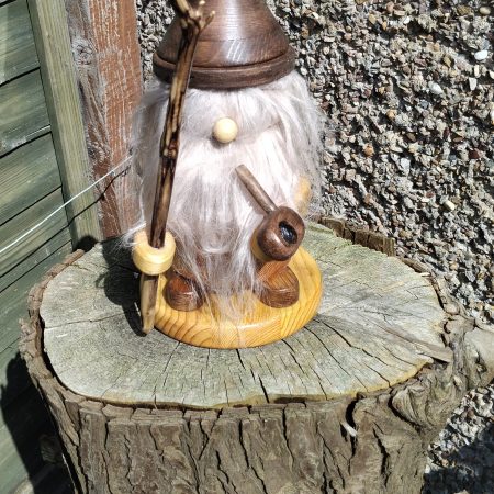 Handcrafted Wooden Bearded Gonk with a wooden staff and pipe