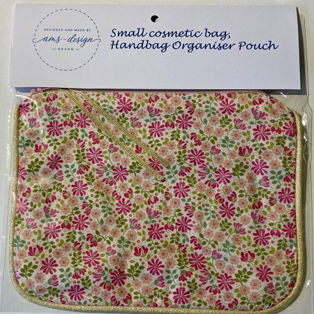 Small cosmetic bag, Handbag organiser pouch (Pink Garden)