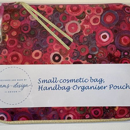 Small cosmetic bag, Handbag organiser pouch (Pink Circles)