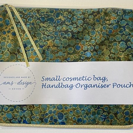Small cosmetic bag, Handbag organiser pouch (Green Bubbles)