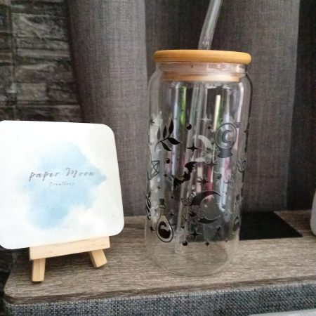 16oz glass tumbler with lid and glass straw