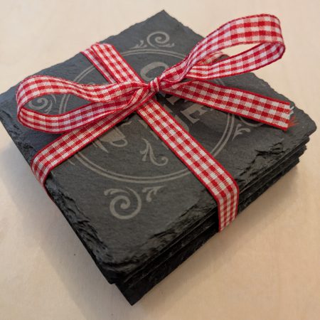 Set of 4 Rustic French Slate Coasters – Café & Bistro Style Engraved Drinks Set