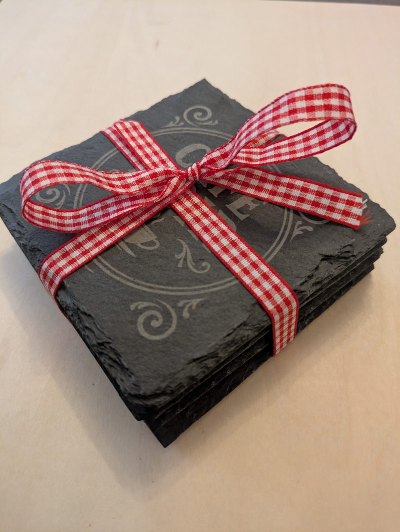 Set of 4 Rustic French Slate Coasters – Café & Bistro Style Engraved Drinks Set